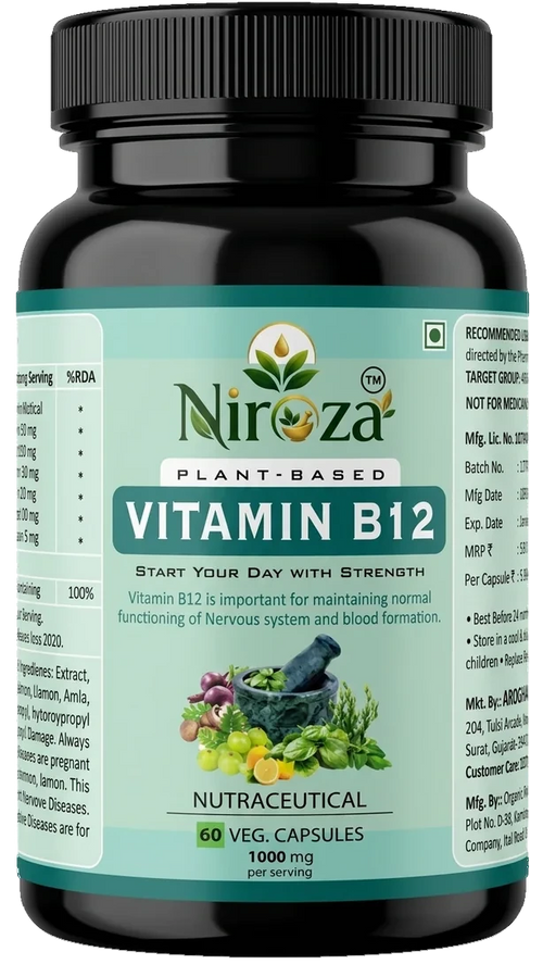 Niroza Plant-Based Vitamin B12 bottle, 60 veg capsules