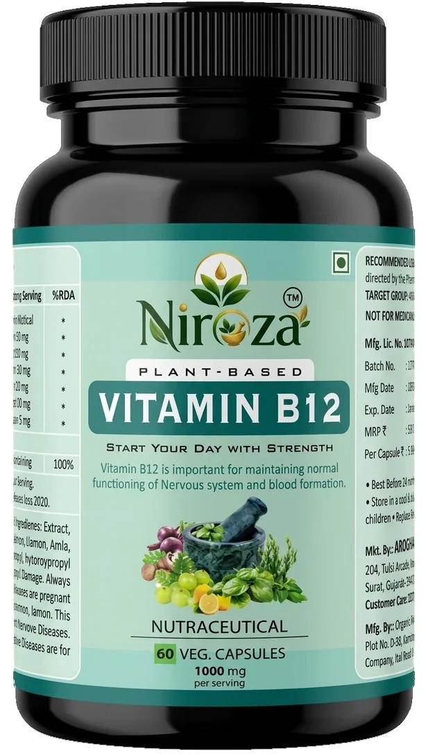 Niroza Plant-Based Vitamin B12 bottle, 60 veg capsules